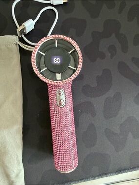 Pink Crystal Handheld Fan with LED Display